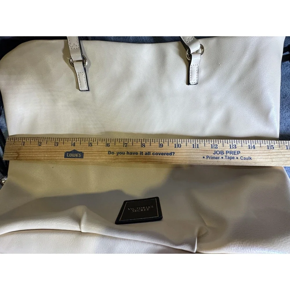 Victoria's Secret Tote Bag‎ Womens Large Beige Faux Leather Drawstring 11203224
